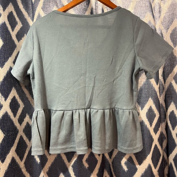 Large Teal Waffle Knit Peplum Top - Picture 3 of 3